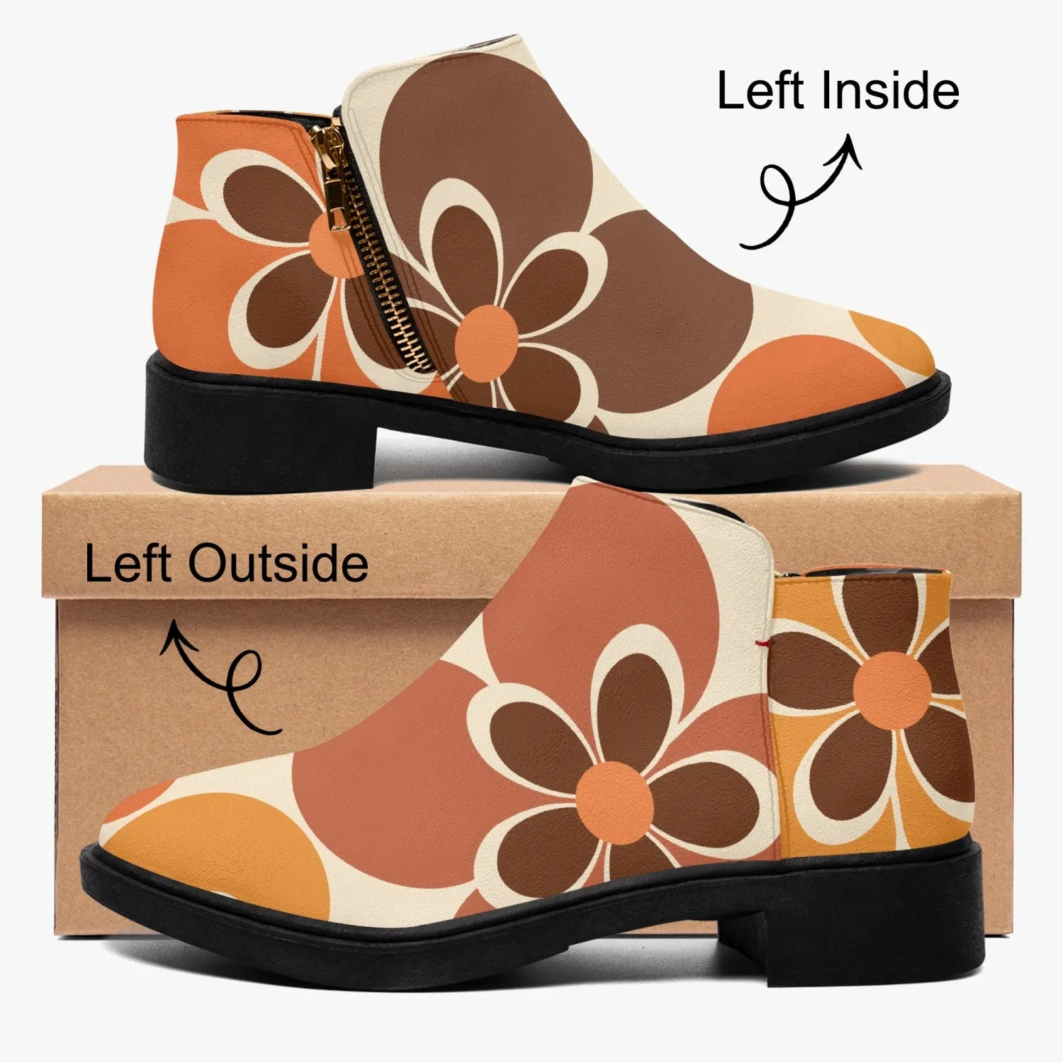 1960s Flower Hippie Ankle Shoe Boots