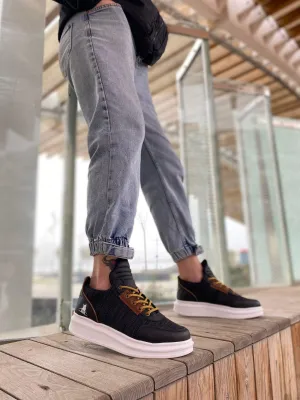 BA0606 Lace-up Comfortable High Sole Black Patterned Casual Men's Sneakers