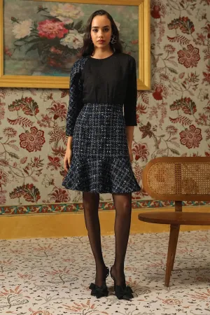 Blue And Black Metallic Tweed Dress