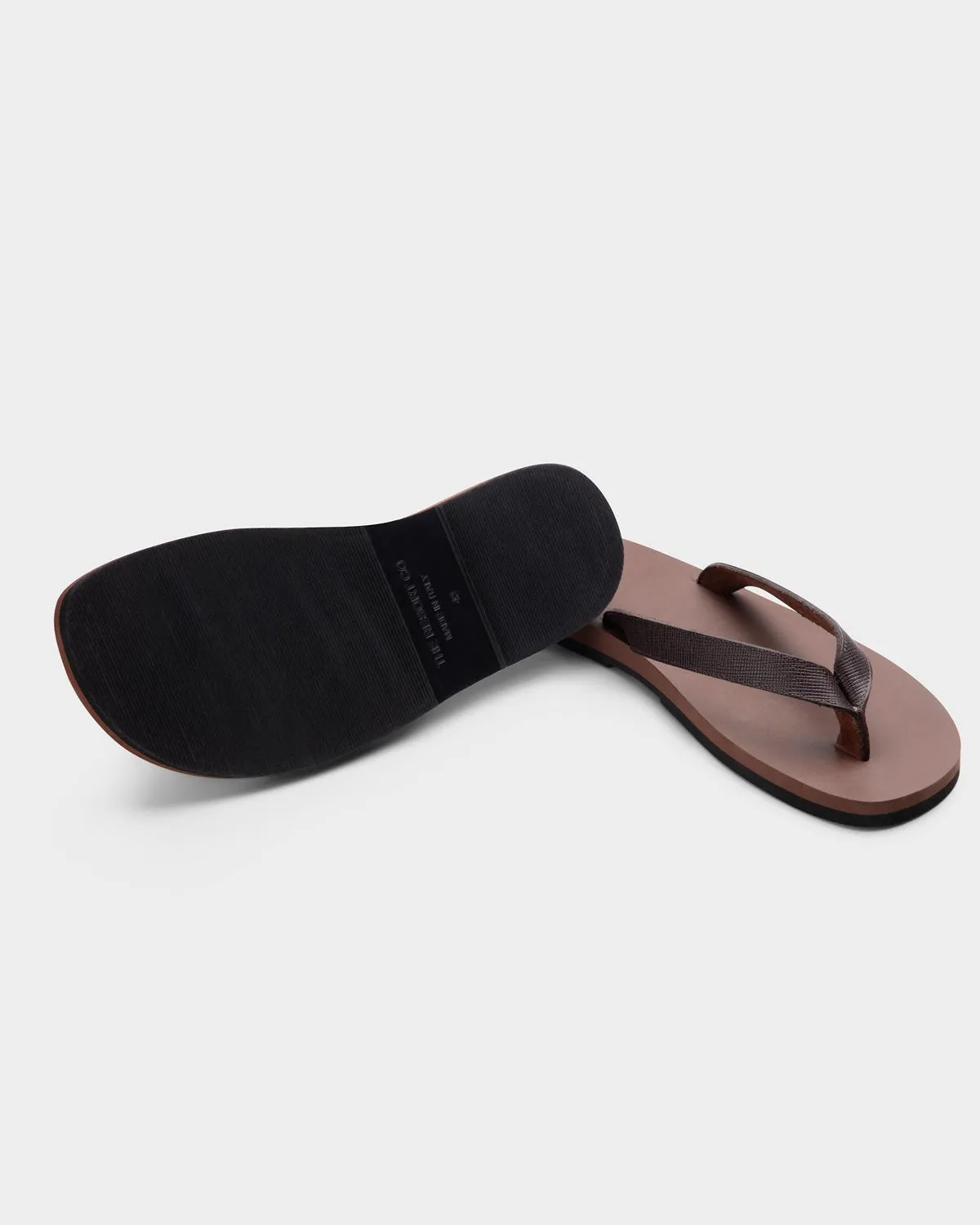 Brown Saffiano Leather Flip-flops