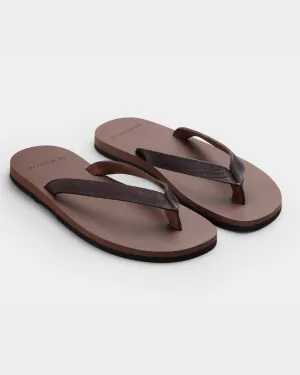 Brown Saffiano Leather Flip-flops
