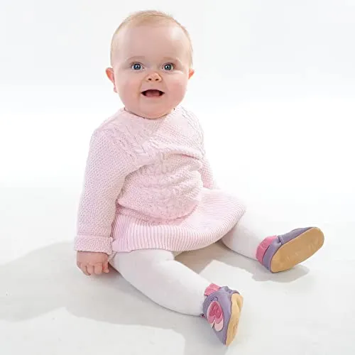 Dotty Fish Soft Leather Infant Shoes Girls pre-Walkers. Purple with Pink Butterfly. 6-12 Months