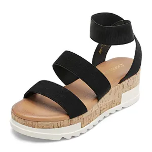 DREAM PAIRS Women's Black Open Toe Elastic Strap Casual Flatform Platform Sandals Size 8 M US Reed-1