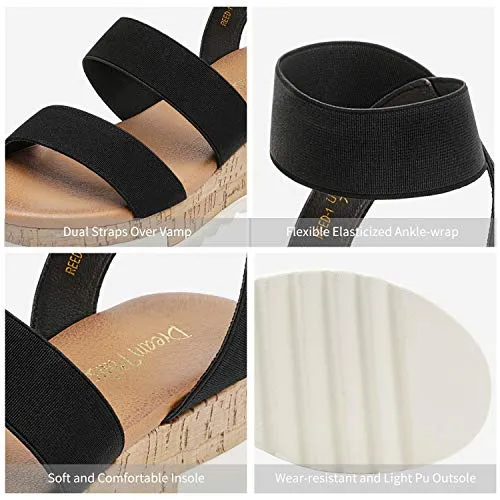 DREAM PAIRS Women's Black Open Toe Elastic Strap Casual Flatform Platform Sandals Size 8 M US Reed-1