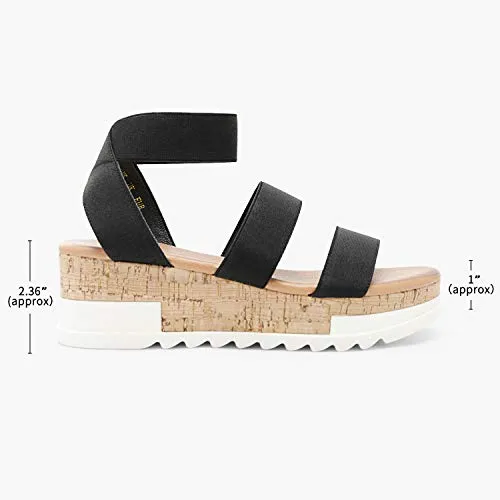 DREAM PAIRS Women's Black Open Toe Elastic Strap Casual Flatform Platform Sandals Size 8 M US Reed-1