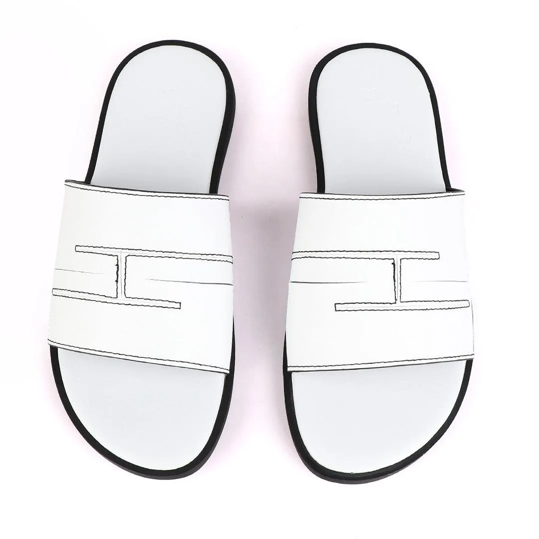 Hermes Paris White Leather Slippers
