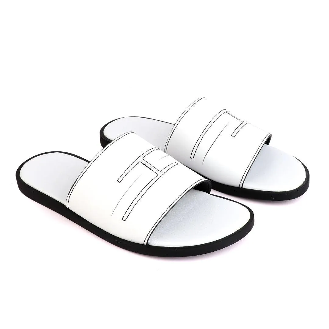 Hermes Paris White Leather Slippers