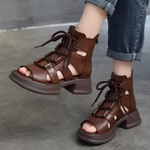 High-Top Low Heel Zipper Casual Shoes Sandals