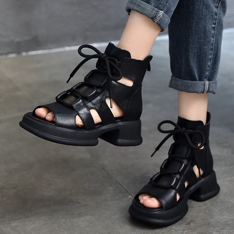 High-Top Low Heel Zipper Casual Shoes Sandals