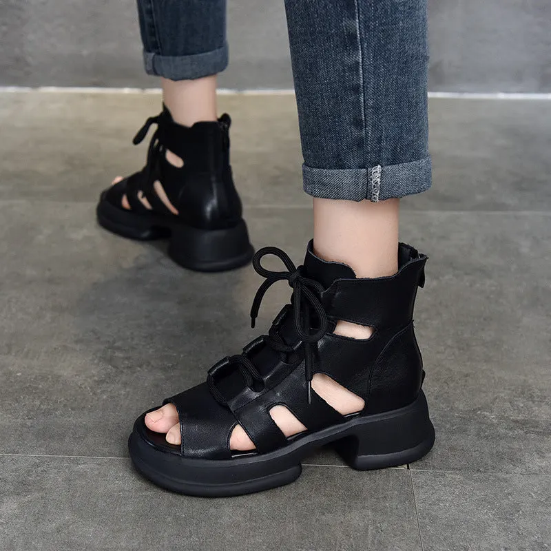 High-Top Low Heel Zipper Casual Shoes Sandals