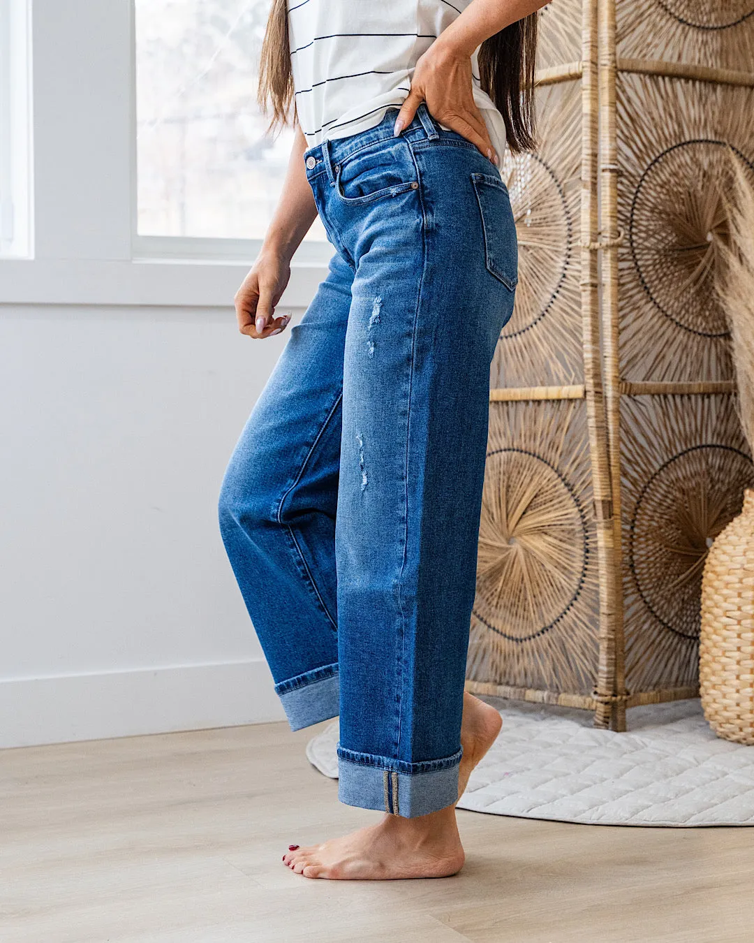 KanCan Jennifer Rolled Cuff Wide Leg Jeans