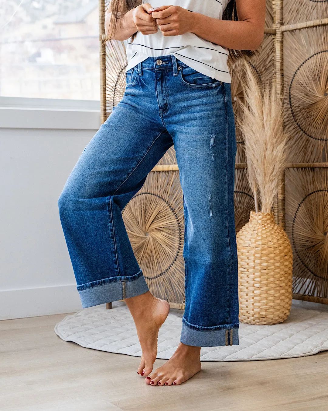 KanCan Jennifer Rolled Cuff Wide Leg Jeans