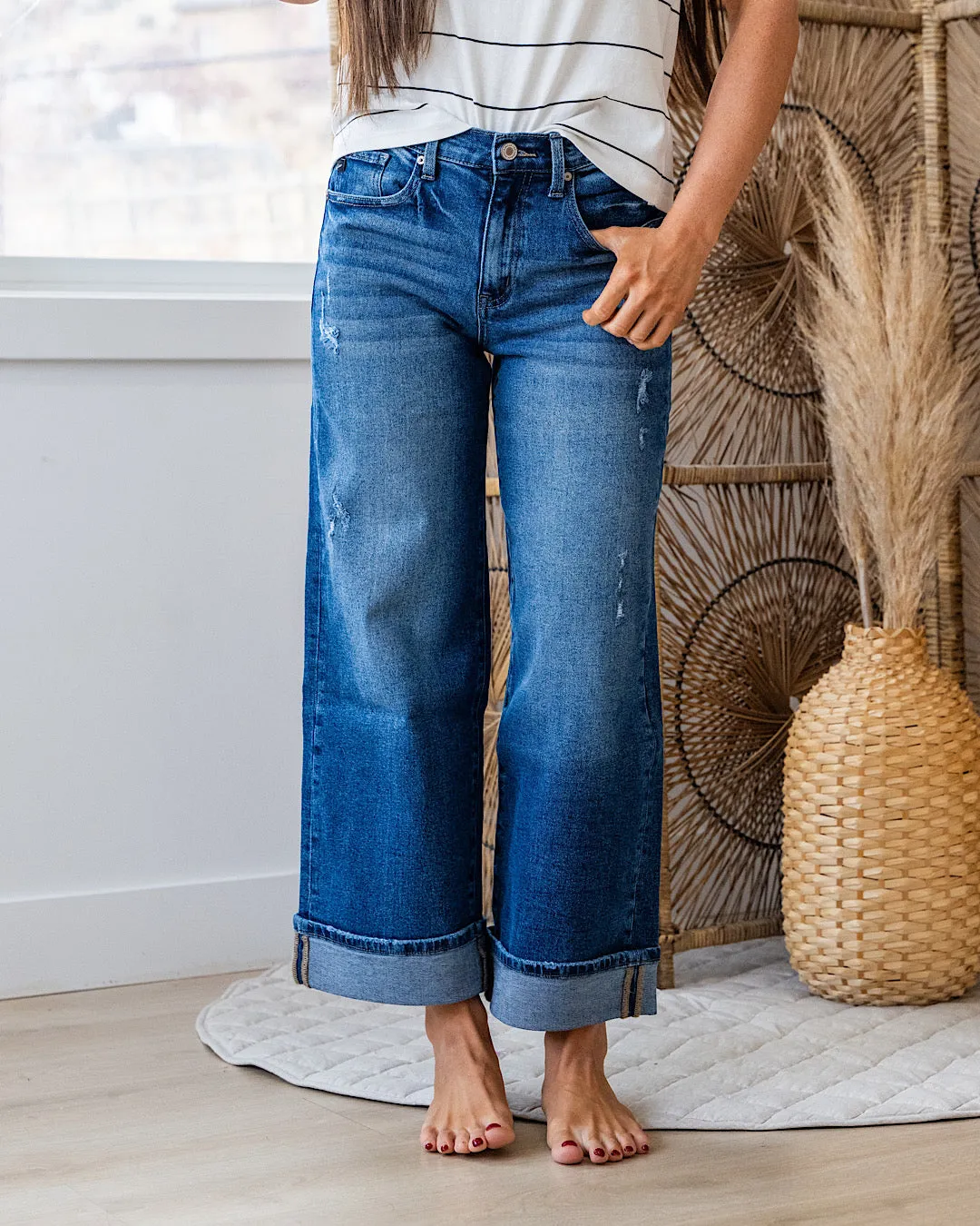 KanCan Jennifer Rolled Cuff Wide Leg Jeans