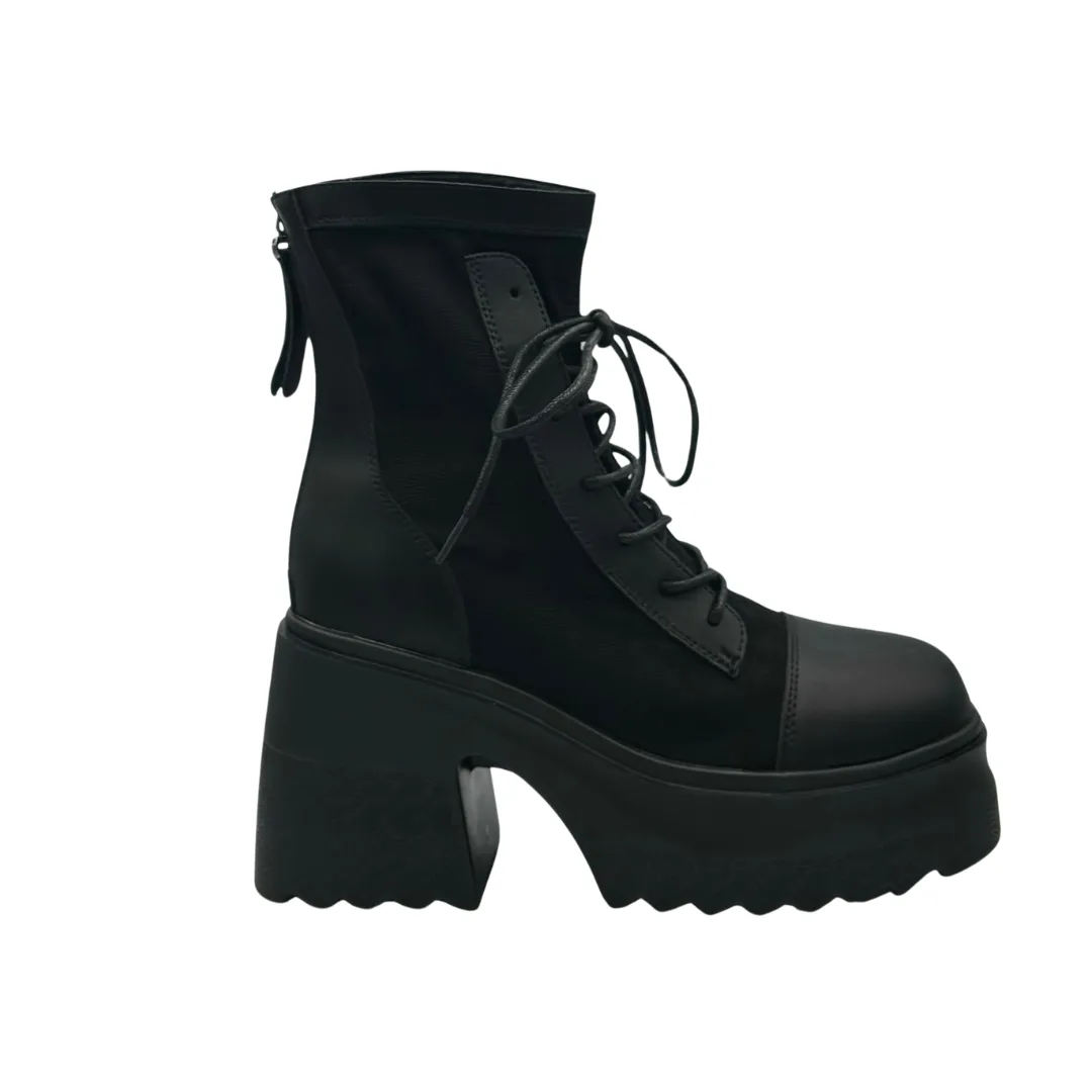 Lace-Up Mid Calf Leather Thicker Platform Boots