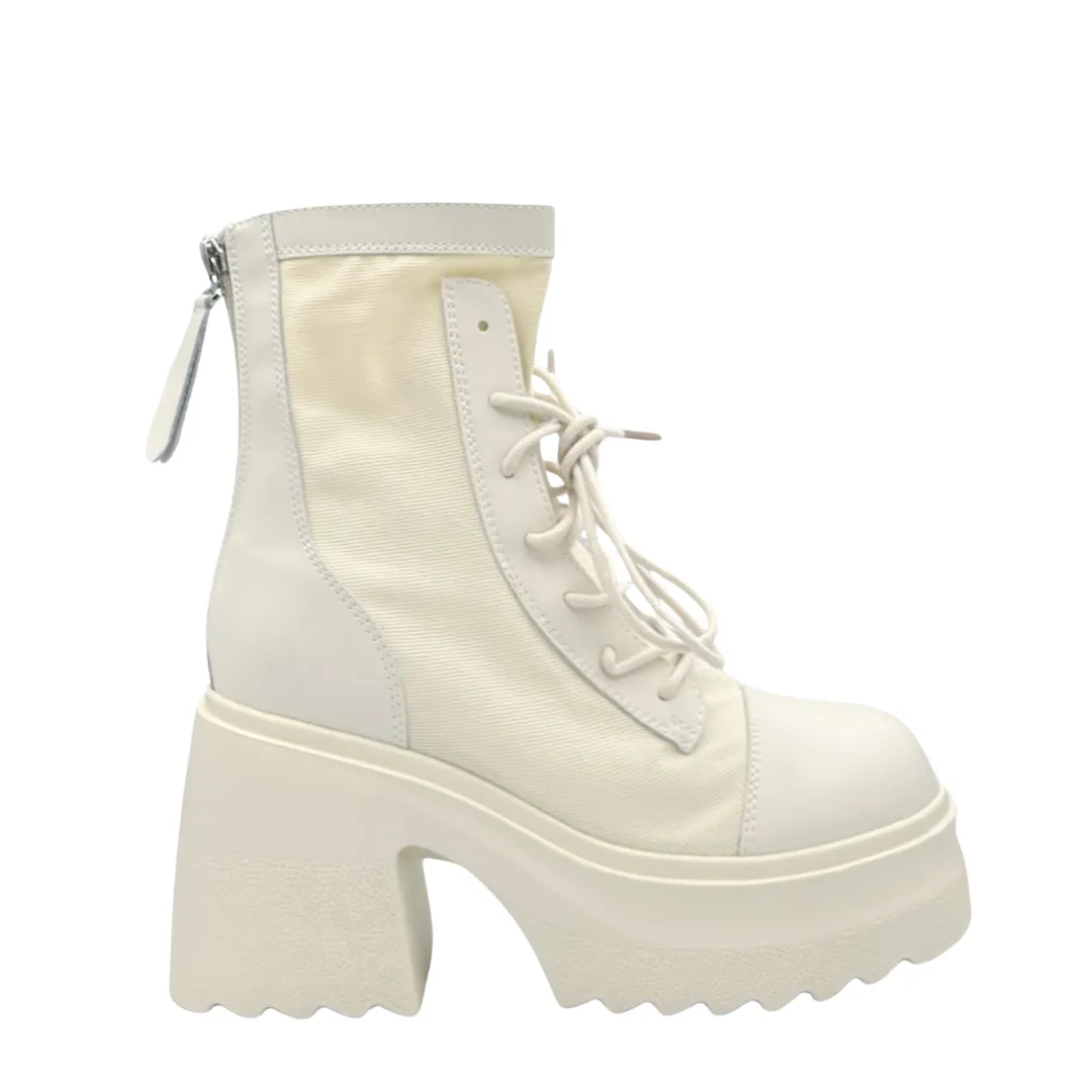 Lace-Up Mid Calf Leather Thicker Platform Boots