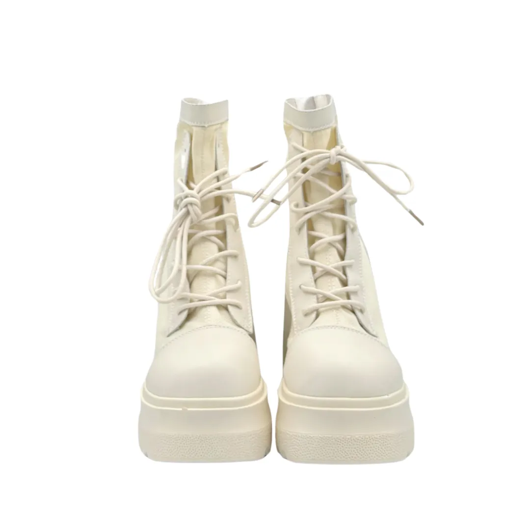 Lace-Up Mid Calf Leather Thicker Platform Boots