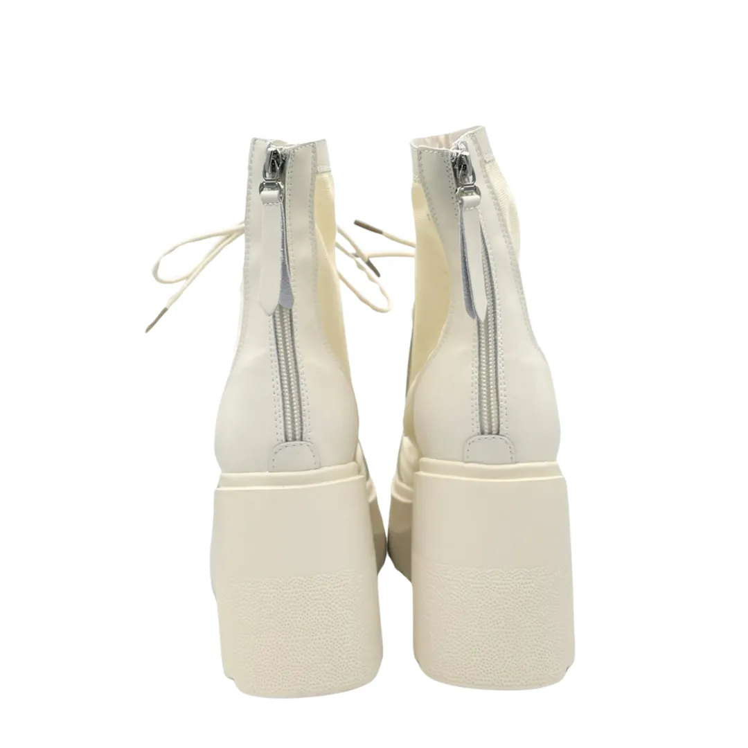 Lace-Up Mid Calf Leather Thicker Platform Boots