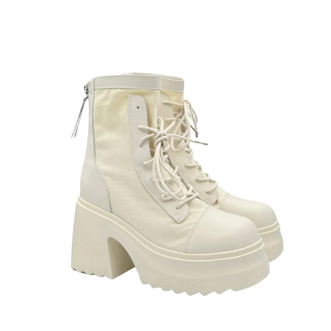 Lace-Up Mid Calf Leather Thicker Platform Boots
