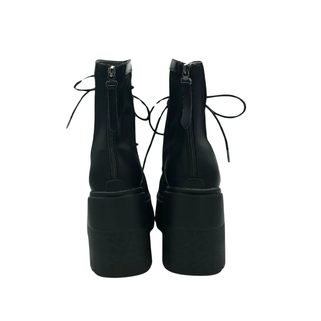 Lace-Up Mid Calf Leather Thicker Platform Boots