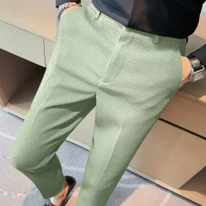 Mens Cropped Trousers  Slim Fit  Textured Fabric  Tapered Leg  Smart Casual Wear