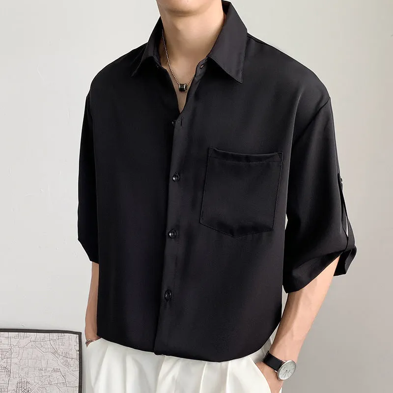 Mens Short Sleeve Shirt  Lightweight Silk-Like Fabric  Relaxed Fit  Button-Up
