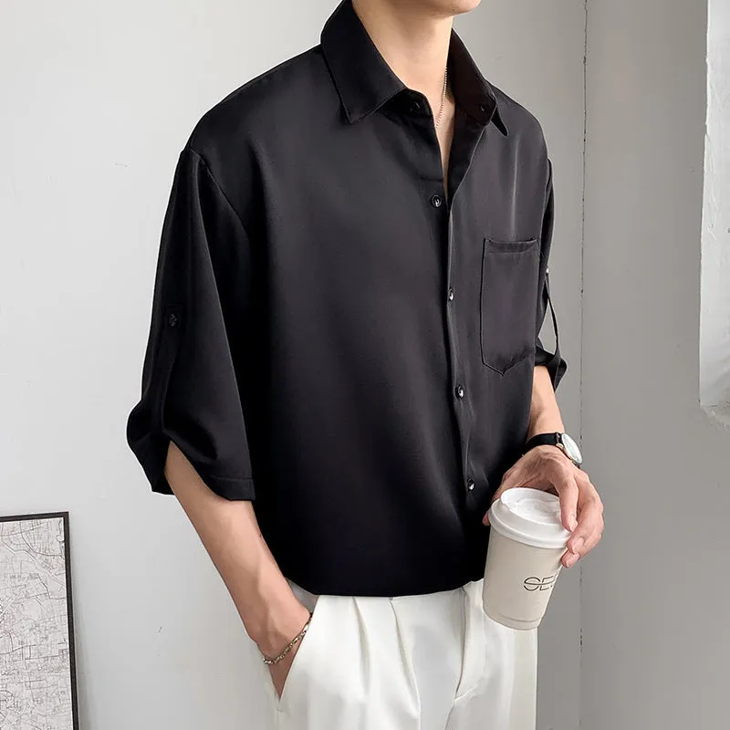 Mens Short Sleeve Shirt  Lightweight Silk-Like Fabric  Relaxed Fit  Button-Up