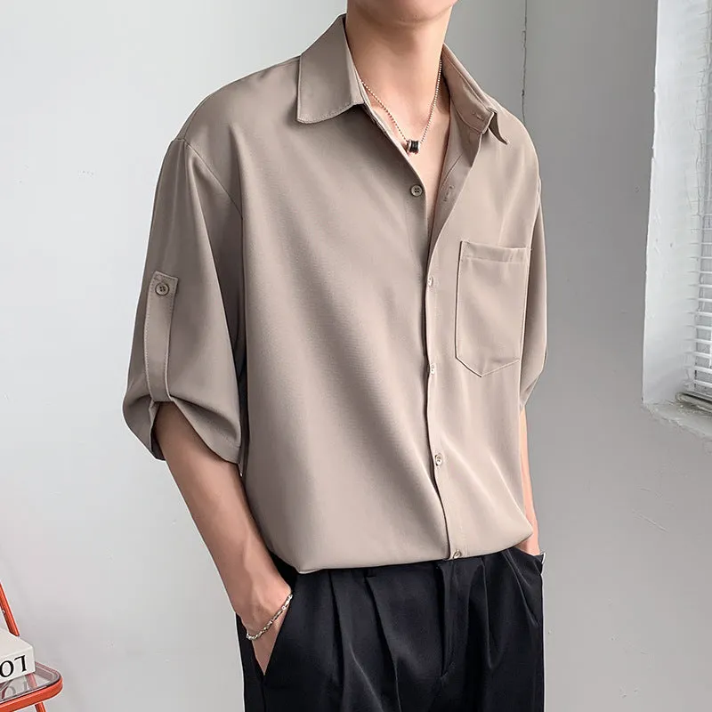 Mens Short Sleeve Shirt  Lightweight Silk-Like Fabric  Relaxed Fit  Button-Up