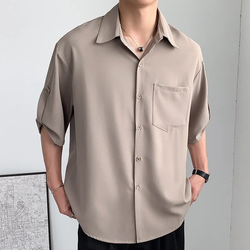 Mens Short Sleeve Shirt  Lightweight Silk-Like Fabric  Relaxed Fit  Button-Up