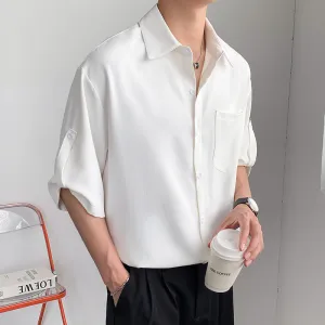 Mens Short Sleeve Shirt  Lightweight Silk-Like Fabric  Relaxed Fit  Button-Up