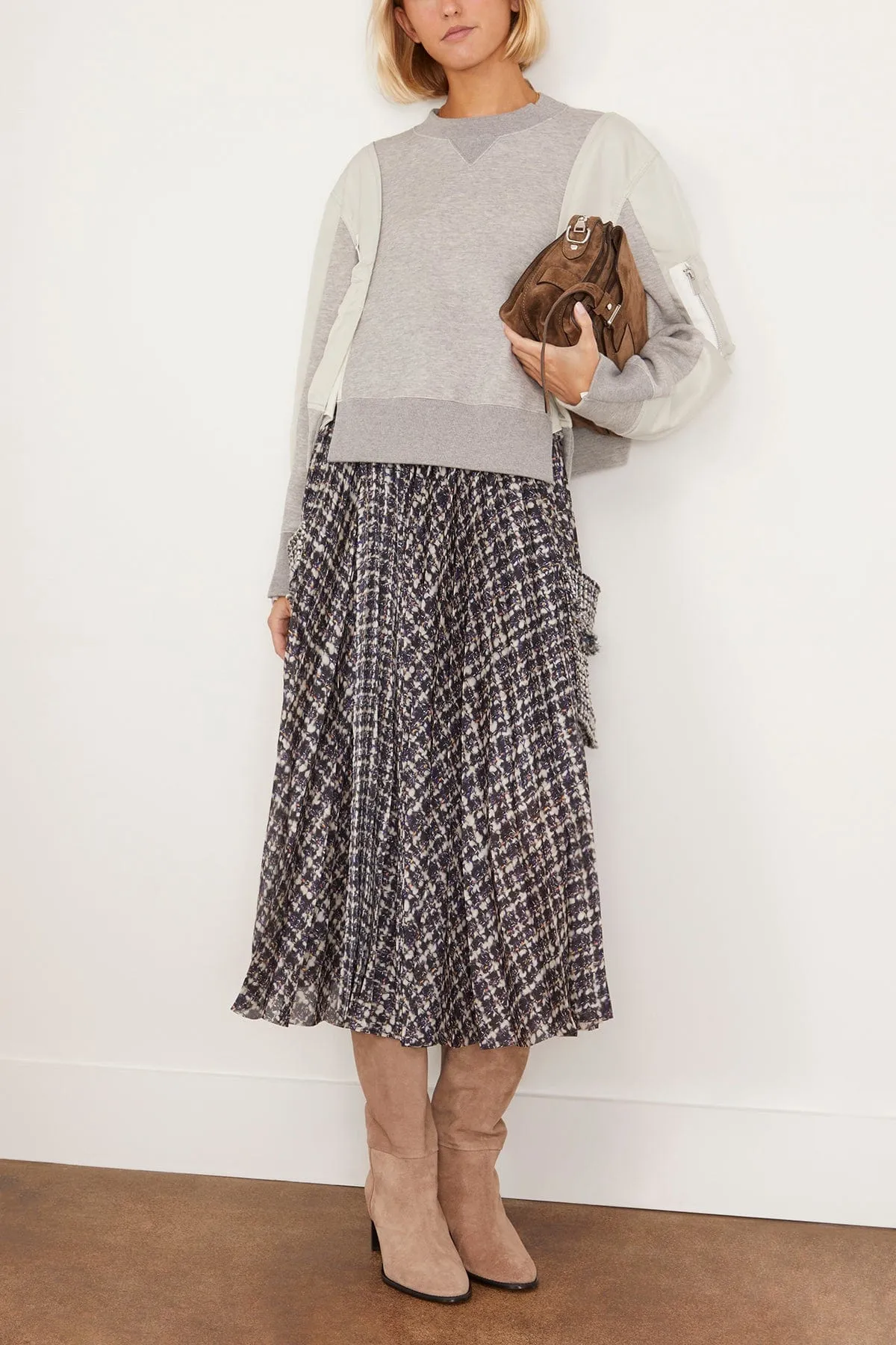 Nylon Twill x Sponge Sweat Pullover in Light Gray