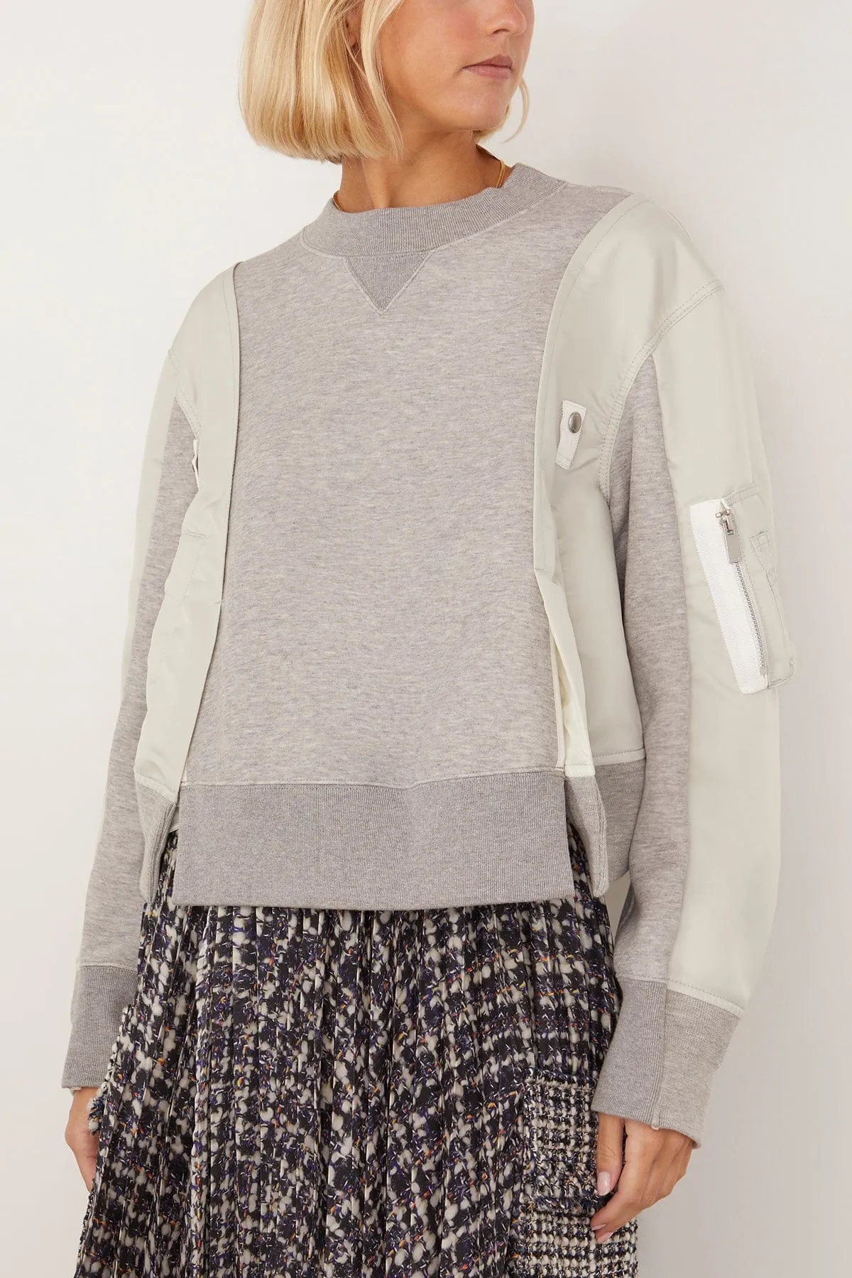 Nylon Twill x Sponge Sweat Pullover in Light Gray