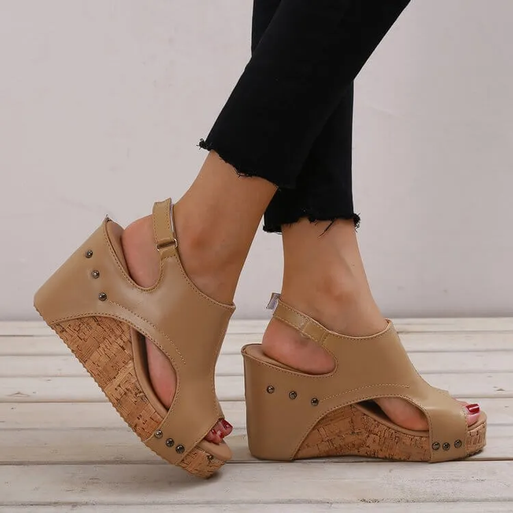 Peep Toe Platform Studded Sandals