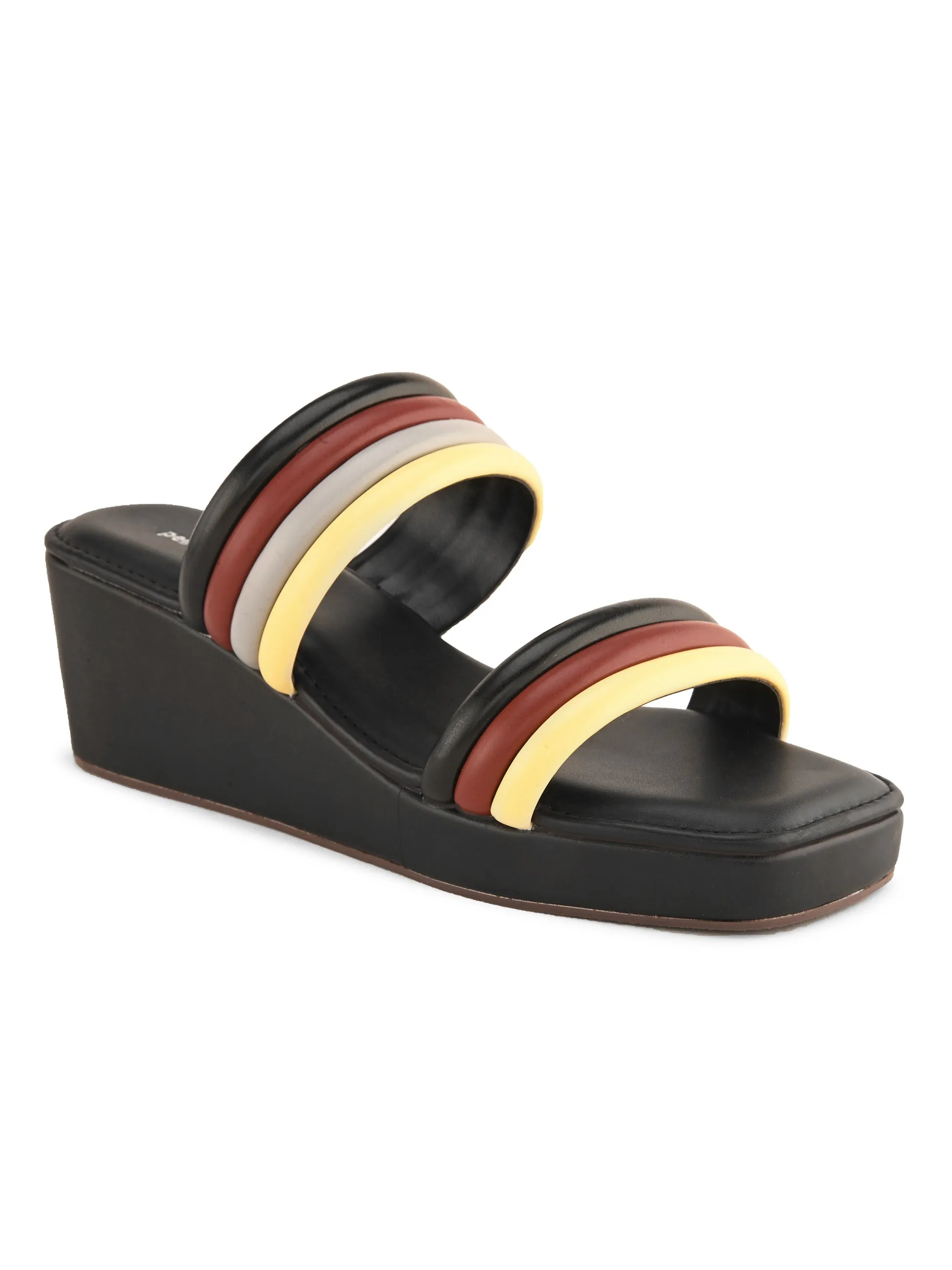 Pelle Ablero Black Wedge Sandals for Women
