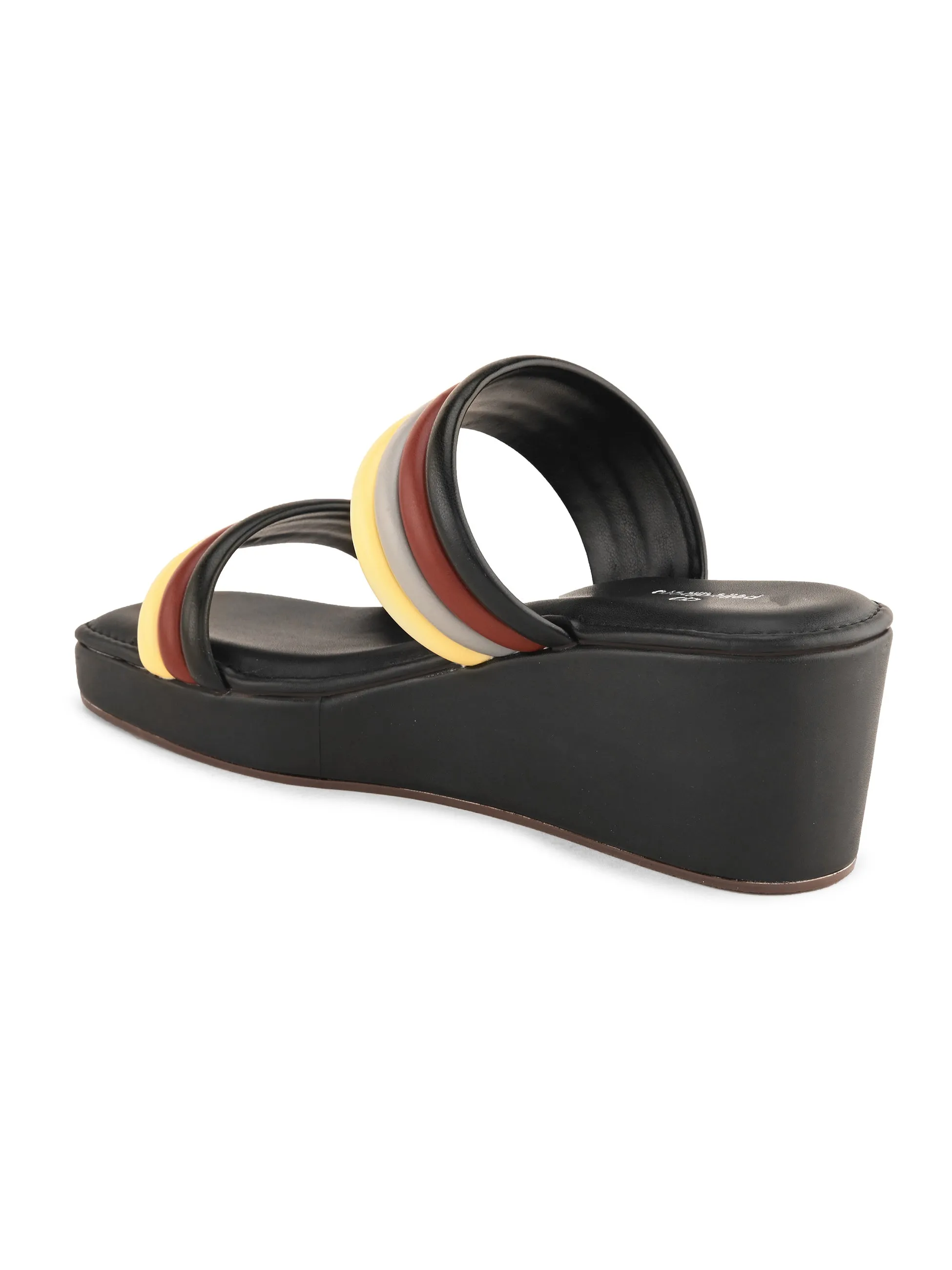 Pelle Ablero Black Wedge Sandals for Women
