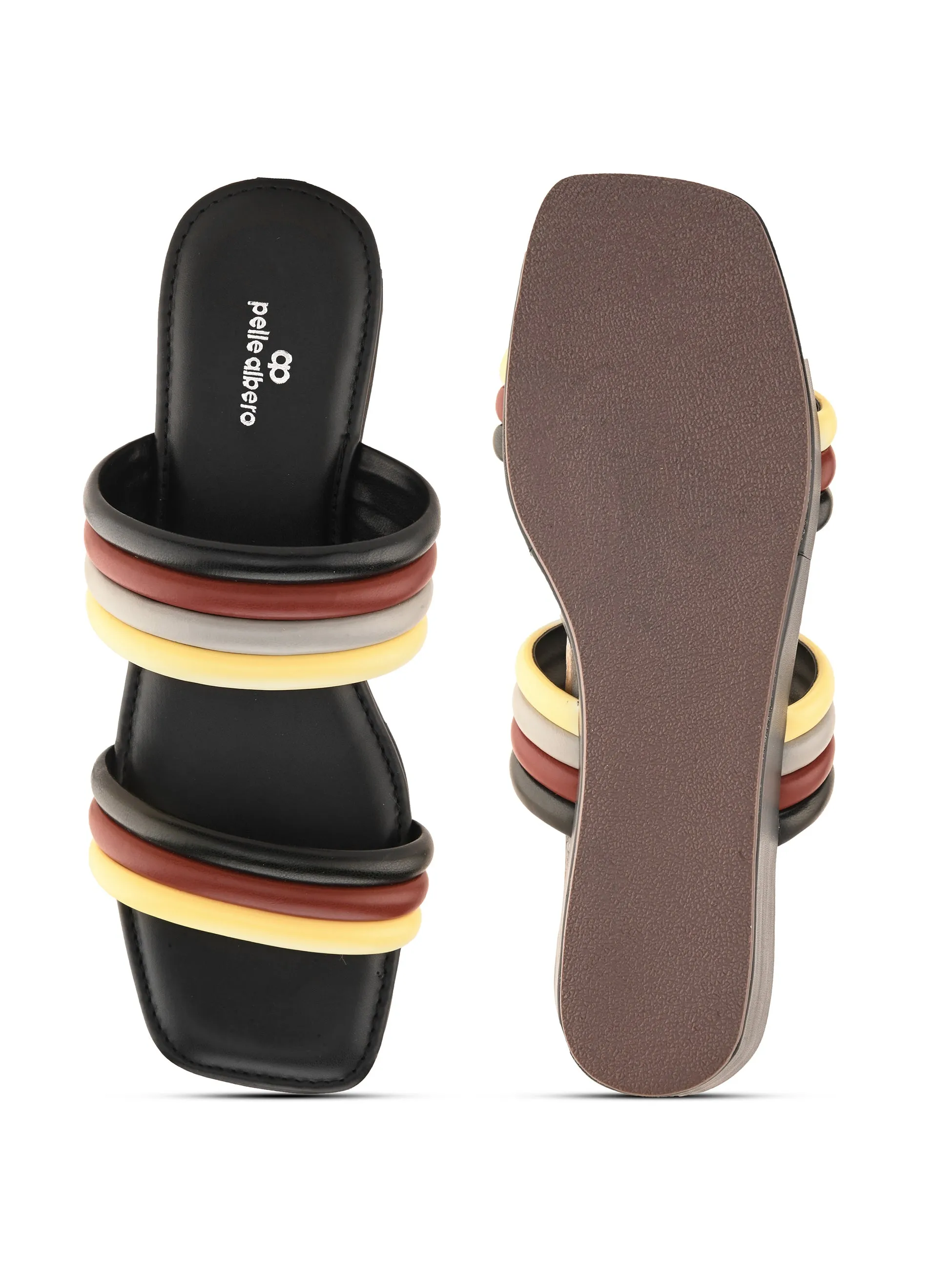 Pelle Ablero Black Wedge Sandals for Women