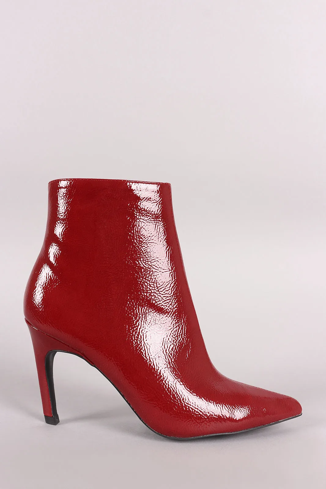 Qupid Patent Pointy Toe Kitten Heeled Booties