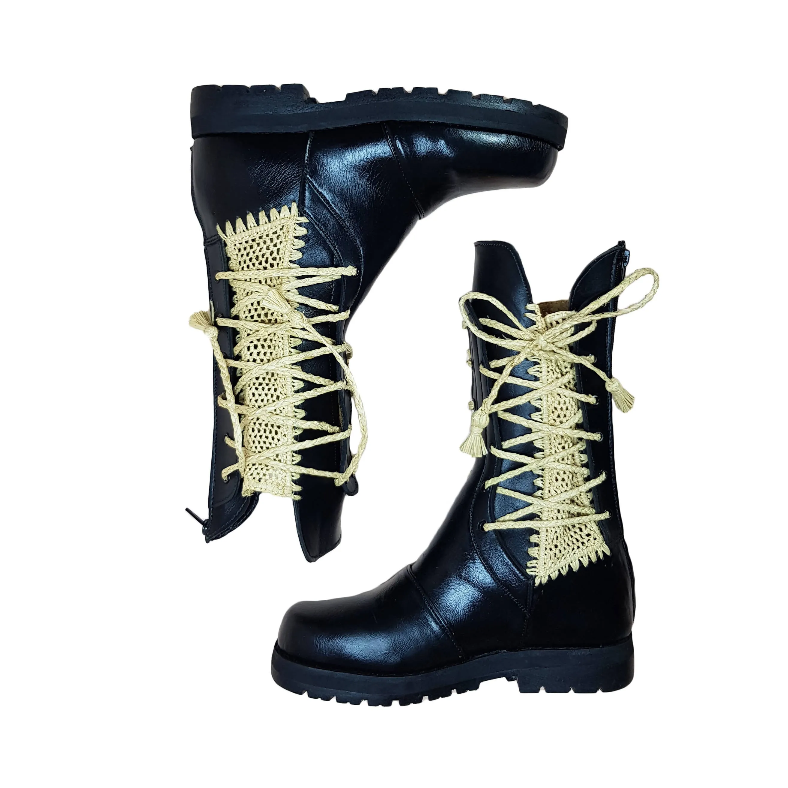Raphia & Leather Boots