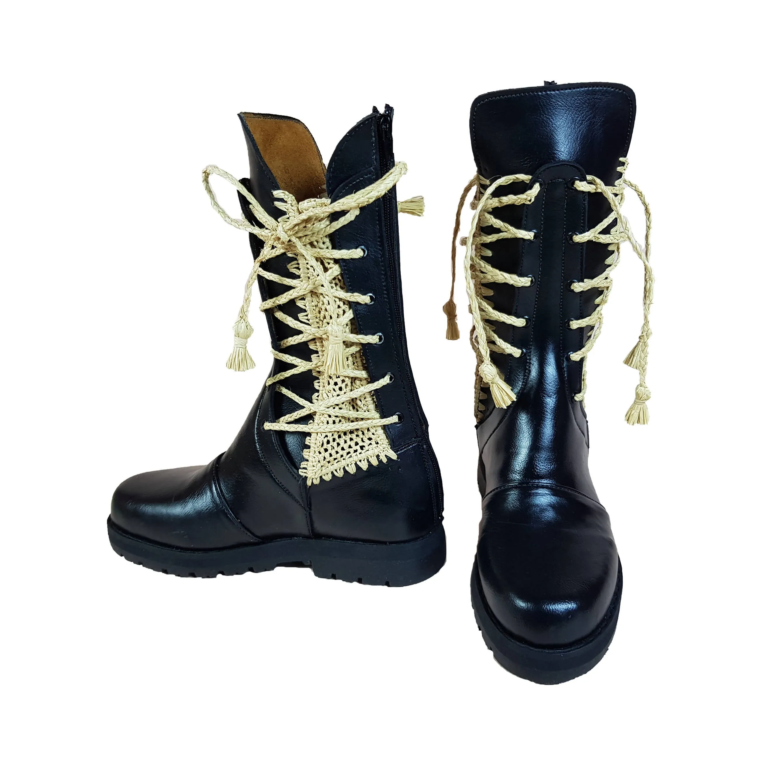 Raphia & Leather Boots