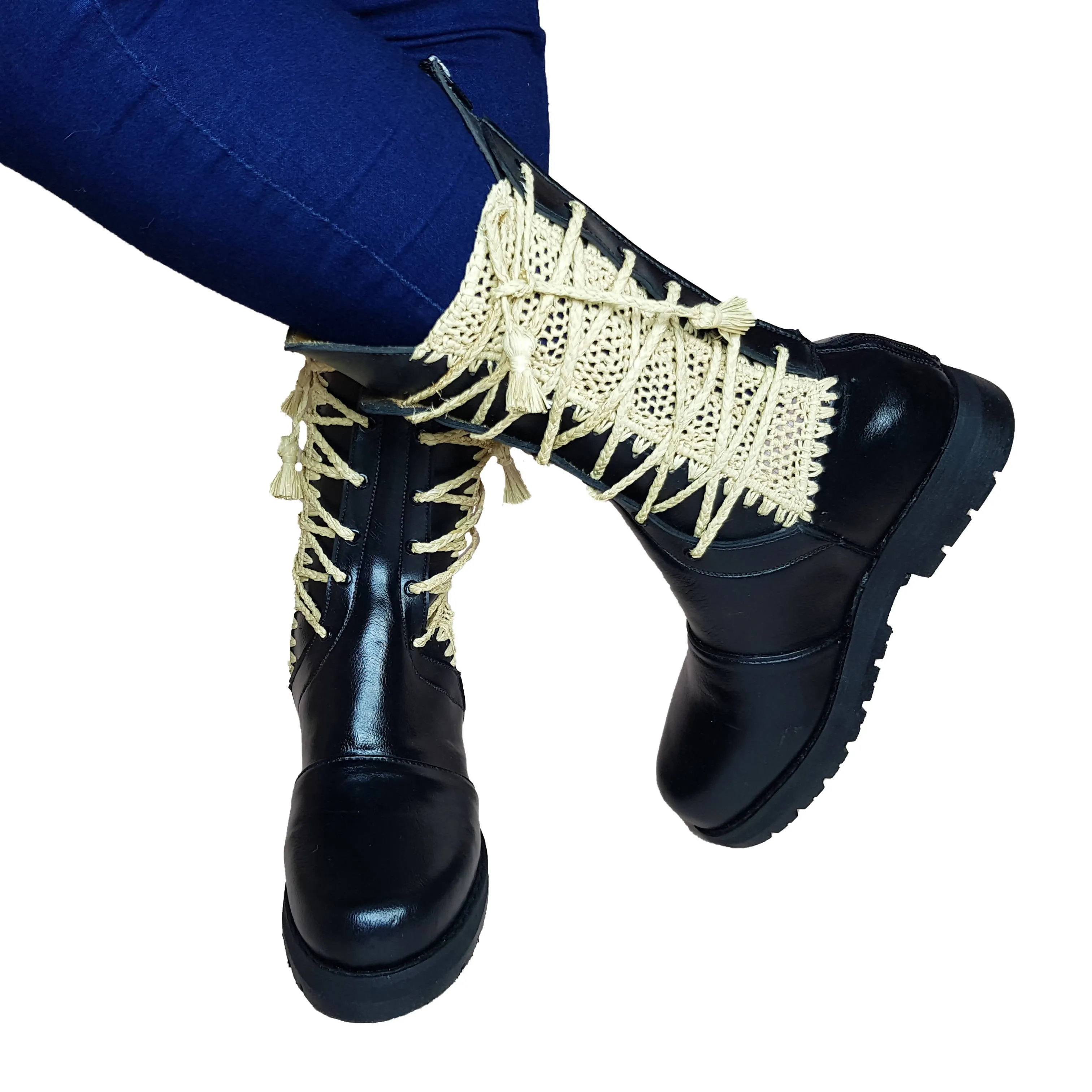 Raphia & Leather Boots