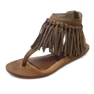 Retro Tassels Slip-on Zipper Flat Sandals