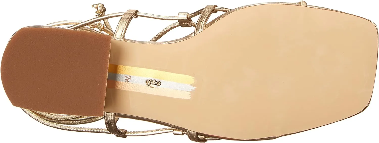 Sam Edelman Daffy Gold Leaf/Soft Silver Tie Up Squared Open Toe Heeled Sandals