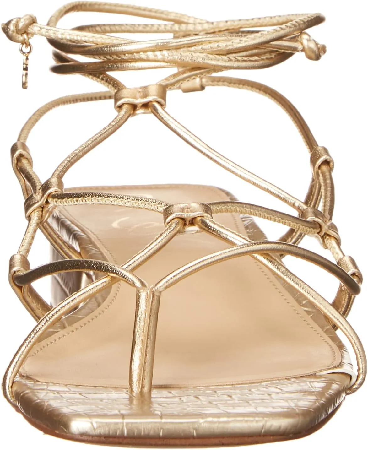 Sam Edelman Daffy Gold Leaf/Soft Silver Tie Up Squared Open Toe Heeled Sandals