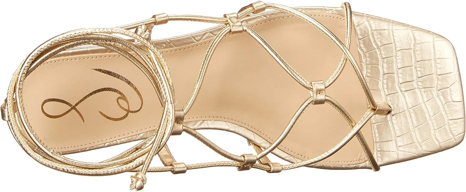 Sam Edelman Daffy Gold Leaf/Soft Silver Tie Up Squared Open Toe Heeled Sandals