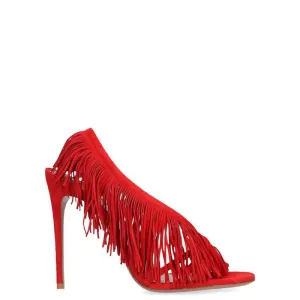 Sexy Red Fringe Suede High Heel Sandals