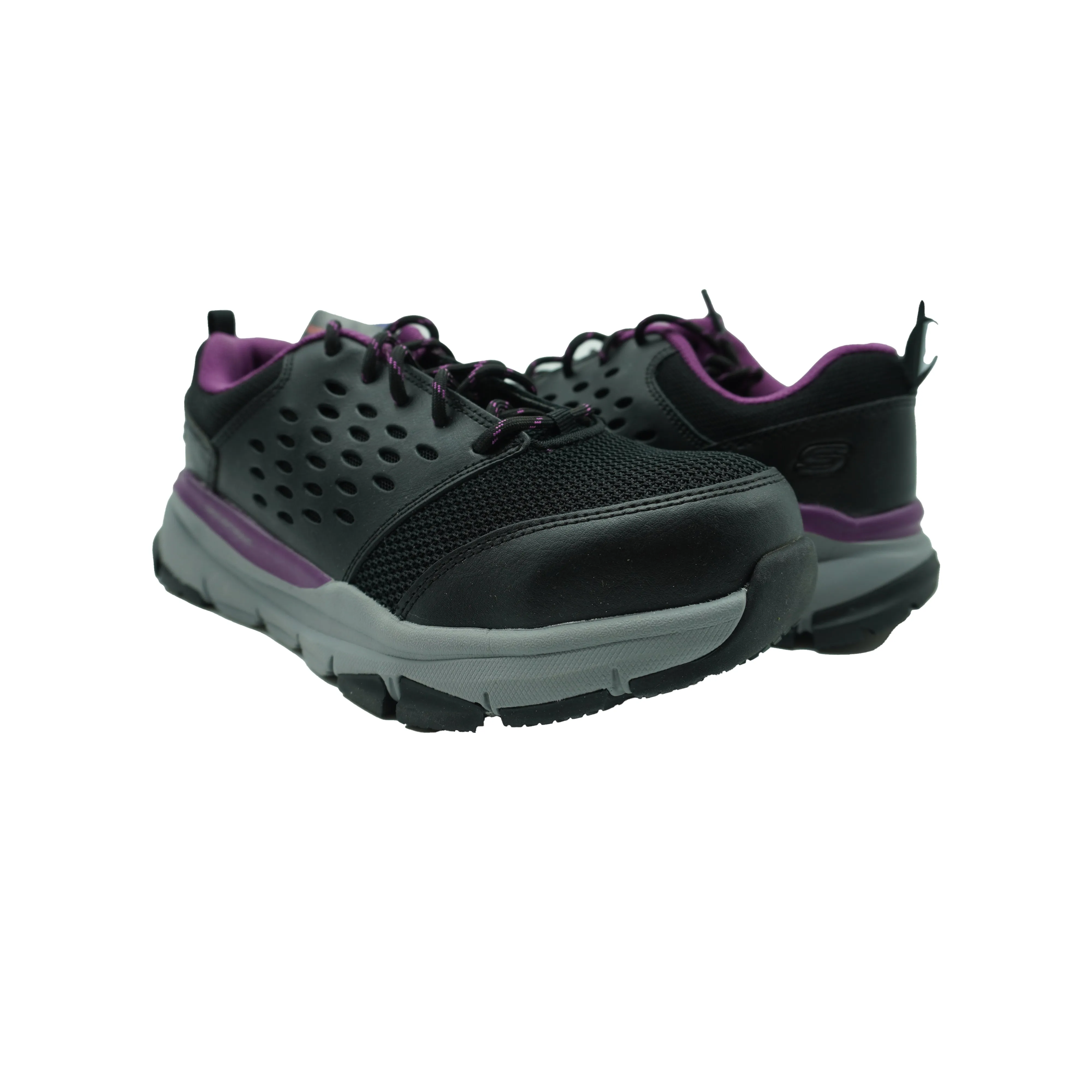 Skechers Women's Soven Corrick Alloy Toe Work Shoes Black Purple Size 8 Wide
