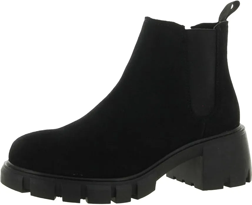 Steve Madden Howler Black Suede Fashion Pull On Block Heel Platform Ankle Boots