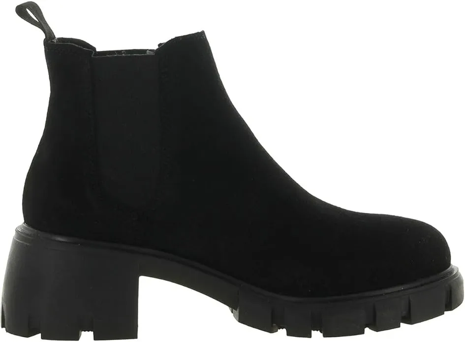 Steve Madden Howler Black Suede Fashion Pull On Block Heel Platform Ankle Boots