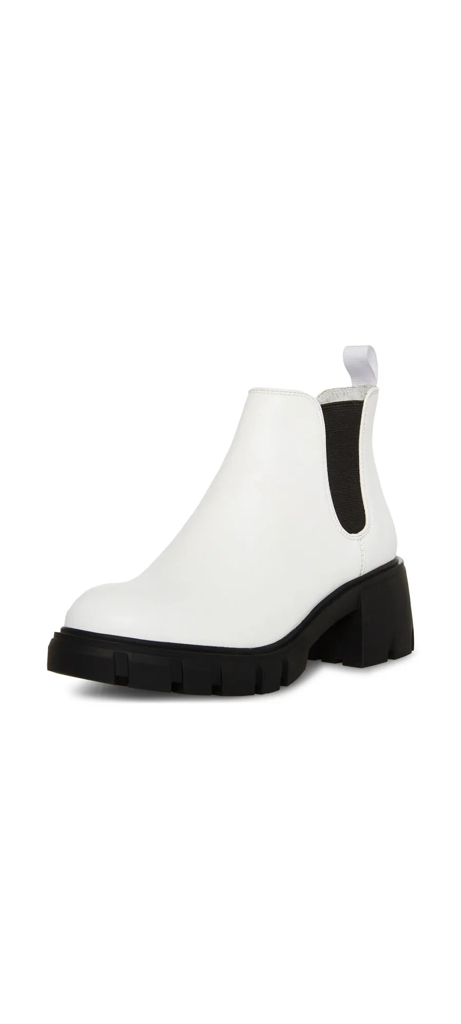 Steve Madden Howler White/Black Block Heel Pull On Platform Leather Ankle Boots