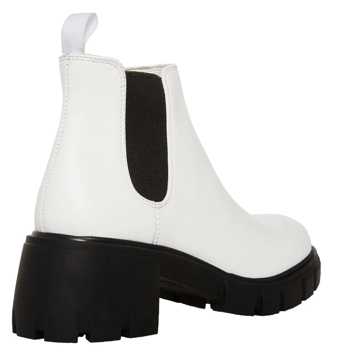 Steve Madden Howler White/Black Block Heel Pull On Platform Leather Ankle Boots