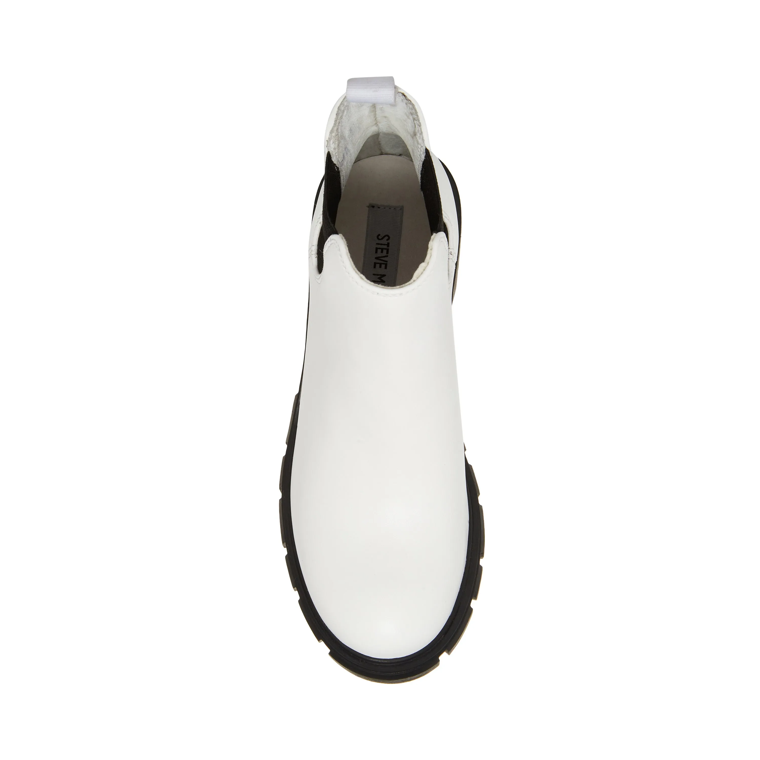Steve Madden Howler White/Black Block Heel Pull On Platform Leather Ankle Boots